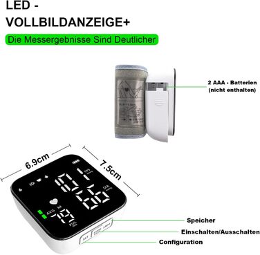 Тонометр на зап'ястік, LED-дисплей, регульована манжета, виявлення аритмії, CK-W118