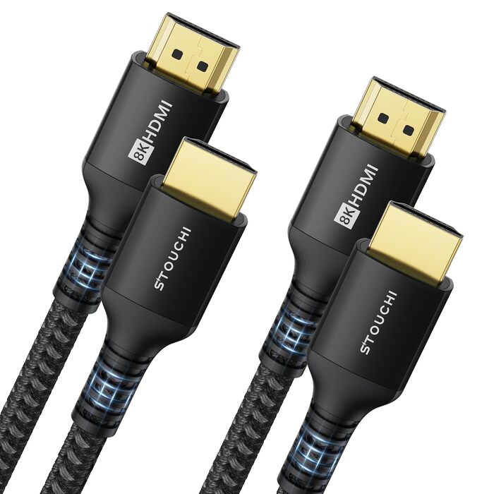 HDMI кабель Stouchi 2 м 8K 10K 4K Ultra High Speed 48Gbps 4K120 144Hz eARC HDR10 4:4 HDCP 2.2/2.3 Dolby, сумісний з Fire TV/Roku TV/PS5/Xbox Series X/Samsung/Sony/LG (2 шт., чорний)