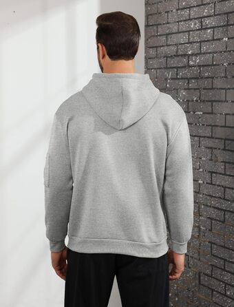 Світшот з капюшоном Aulemen для чоловіків з блискавкою, лангрукав, slim fit, декілька кишень, для повсякденного носіння та спорту, сірий, 3XL