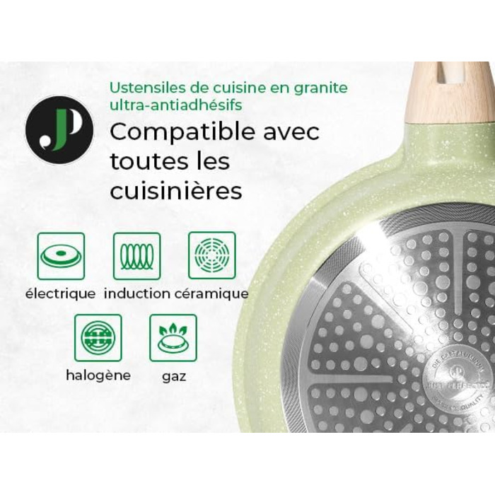Набір каструль та сковорідок JUST PERFECTO (21 шт., зелений) з індукційним покриттям, без PTFE та PFOA, з антиподряпальним силіконовим покриттям