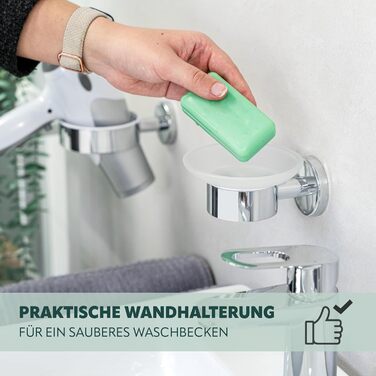 Тримач для мила Bremermann Lucente - скляний та нержавіючий, для ванної та душу, з можливістю кріплення на клей або свердління