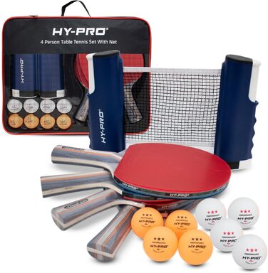 Набір для настільного тенісу Hy-Pro портативний – стіл з розсувним сіткою до 170 см, 4 ракетки, 8 м'ячів, сумка, м'ячі 3 зірки, для дітей та дорослих, для гри в приміщенні та на вулиці