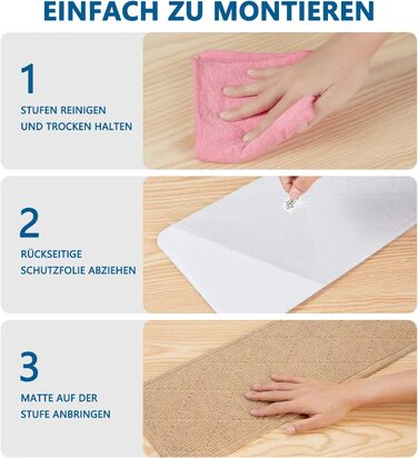 Килимок на сходинки, антиковзаючі, 20x76 см (15 шт), килимки на сходи, багаторазовий клей для всіх чистих, гладких сходів, захист сходинок для дітей, (Бежевий)