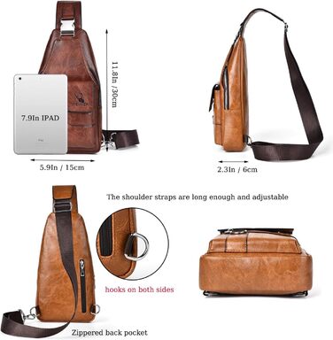 Чоловіча шкіряна нагрудна сумка-слінг, водонепроникна, для подорожей, велоспорту та кемпінгу (темно-коричнева)