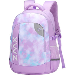 Шкільний рюкзак для підлітків 46L, рюкзак для школи, гімназії, старшої школи з нагрудним ременем, світловідбиваючими елементами, відділенням для 17.3' ноутбука, міцний, повсякденний, фіолетовий - 5255