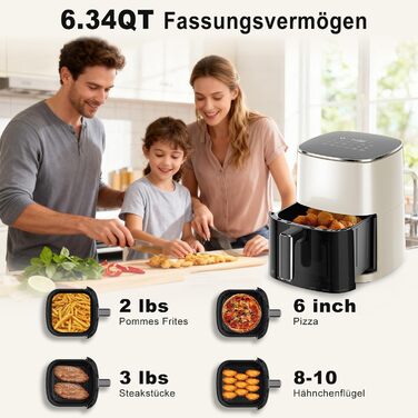 Фритюрниця повітряна DUMOS, 6 літрів, з вікном, квадратна, 12-в-1, для смаження, розігріву, сушіння, випікання, приготування на пару, 200°C, бежево-сіра