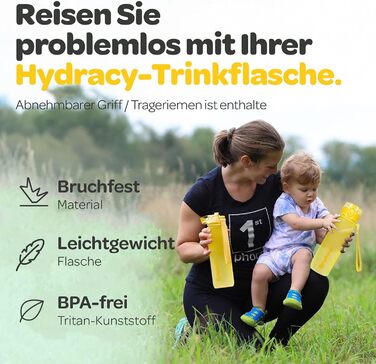 Пляшка для води Hydracy з фруктовим відсіком 500 мл, жовта - BPA-free, з міткою часу, спортивна, герметична