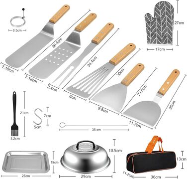 Набір аксесуарів для тепаньякі: 34 шт. з нержавіючої сталі, з кейсом, для газових грилів Blackstone та інших