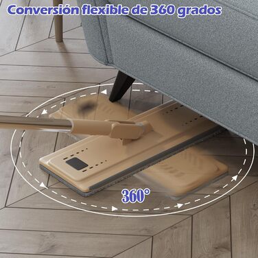 Набір для миття підлоги з відром, 2 в 1, з регульованою ручкою з нержавіючої сталі та 6 мікрофібровими насадками, для плитки та ламінату, сіро-коричневий