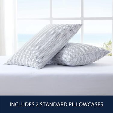 Nautica Standard Pillowcase Set, 2-Piece, Cotton Percale Bedding, Casual Home Decor (50.8 x 76.2 cm) (Beaux Stripe Blue)