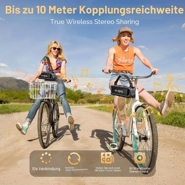 W-KING Bluetooth колонка 30W IPX6 портативна, з басом, 24 год, TF/USB/AUX, для вечірок та кемпінгу