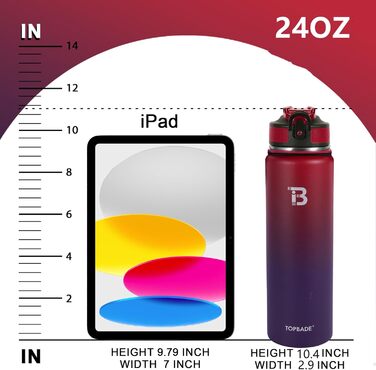 Stainless Steel Water Bottle 1900 ml (+2 Lids), 1.9 Liter Insulated Water Bottle with Straw, Leak-Proof Double-Walled Insulated Bottle with Chug Lid for School, Fitness, Outdoor (710 ml, Red Blue)
