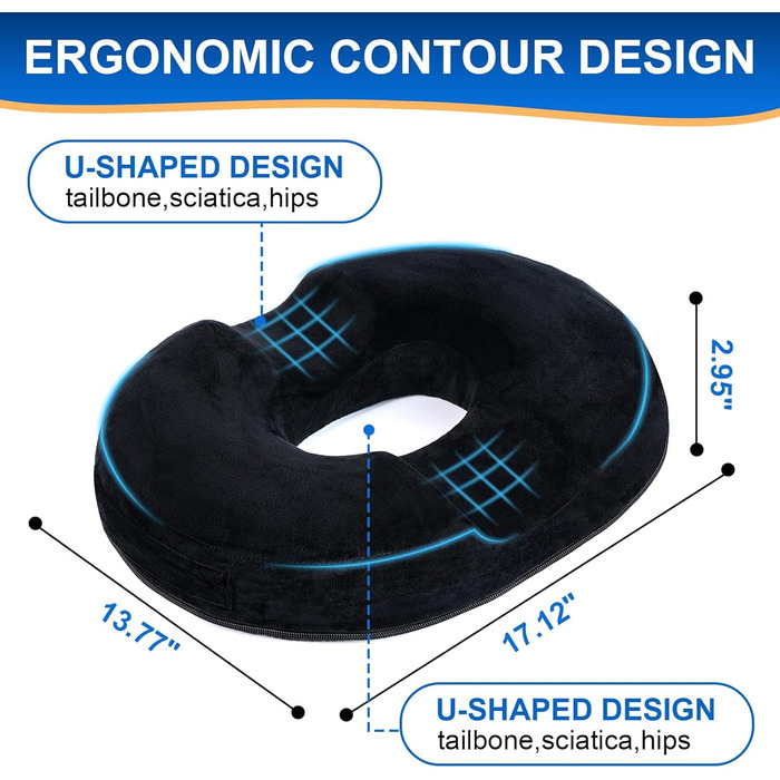 Ecosafeter Hemorrhoid Seat Cushion, High-Quality Donut Cushion Made of Memory Foam for Pregnancy, Tailbone, Postnatal, Sciatica, Pressure Sores