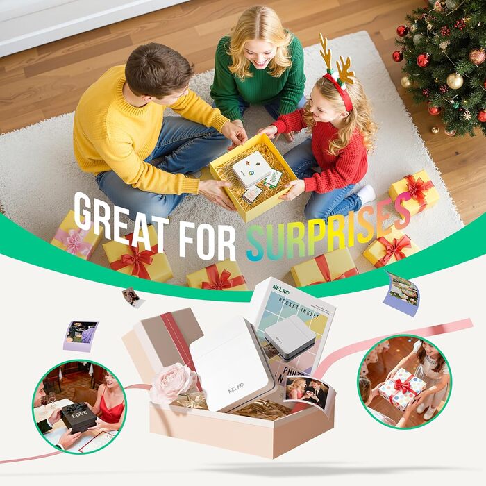 Портативний міні-принтер Nelko PP01 для фотографій з телефону (iOS & Android), 20 папірців, наклейки, білий