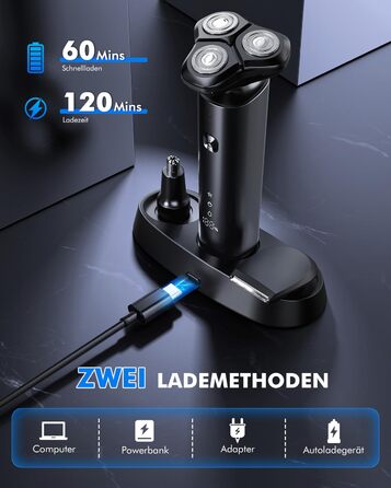 Електричний чоловічий бритва ETROBOT 3-в-1, IPX7, вологостійкий, для сухого та вологого гоління, з магнітною головкою та зарядкою USB-C