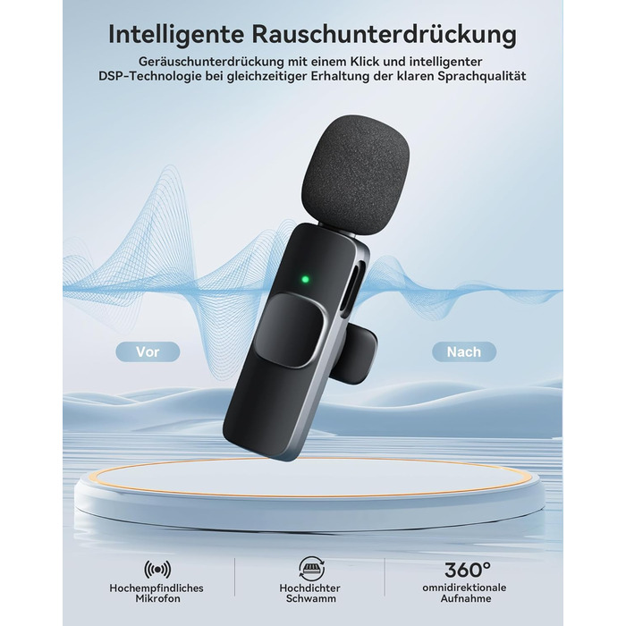 Бездротові петличні мікрофони 2 шт. для iPhone/iPad/Android, з шумозаглушенням, Plug-and-Play, для відео, подкастів, YouTube, TikTok, Vlog, чорний