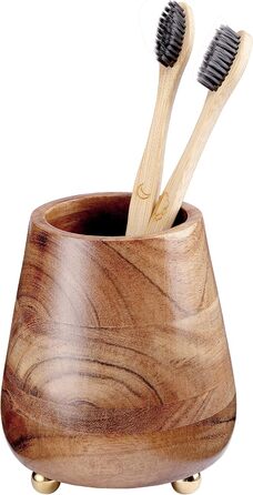 Folkulture Bathroom Toothbrush Holder, Modern Wooden Toothbrush and Toothpaste Holder (Natural)