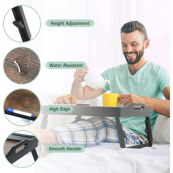 Регульований стіл-поднос для сніданку з бамбука з підставкою для телефону (2 шт.)