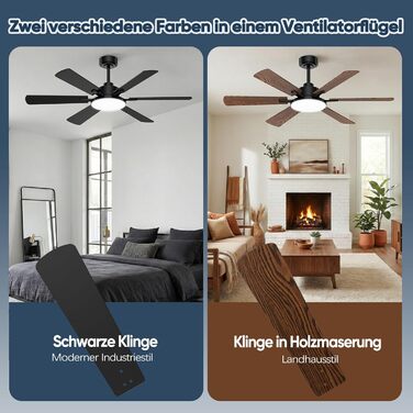 Стеляний вентилятор з підсвіткою 132см, 6 лопатей, з пультом керування, тихий DC-двигун, 6 швидкостей, 3CCT, регульоване LED-підсвітлення, двосторонні лопаті для спальні/вітальні