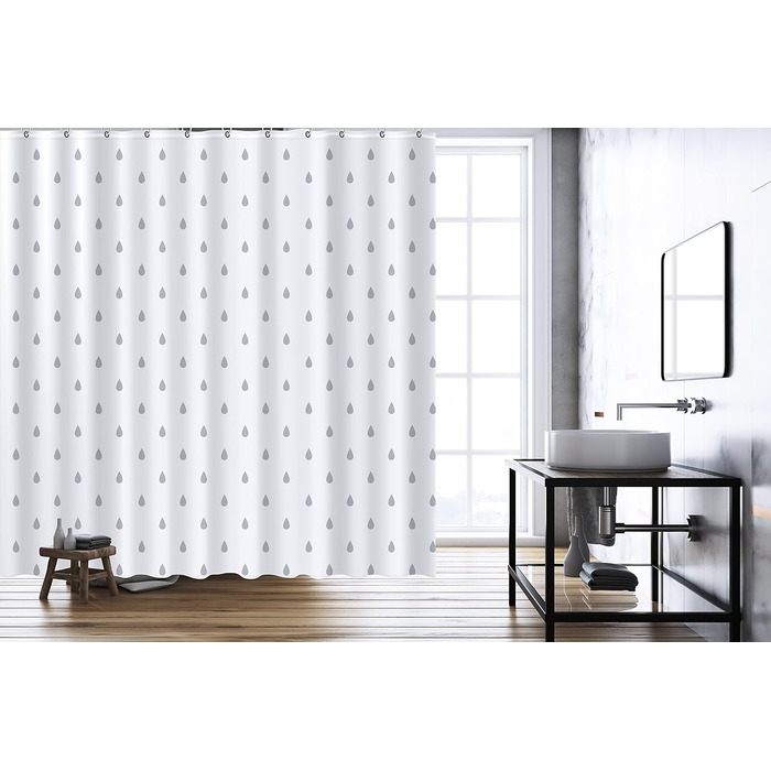 Штора для душу YOUNG DA текстильна біло-сіра з малюнком 