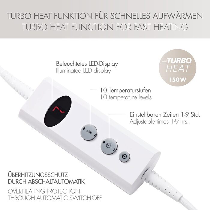 Електрична гріюча ковдра Promed з автовимкненням, 180x130 см, 10 температурних режимів, коричнева