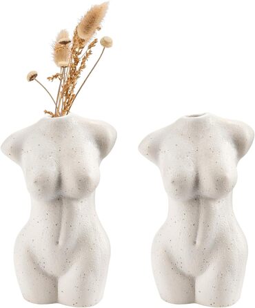 Ceramic Pampas Grass Vases 3-Piece Set - Decorative Home Accent for Table, Living Room, Office, Wedding & Holiday Decor (Sand White, 12cm)