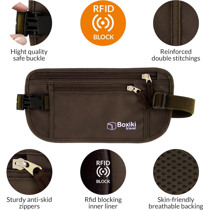 Гнучкий поясний гаманець-органайзер для подорожей з RFID-захистом (колір: коричневий)