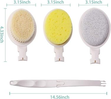 Набір для скрабу тіла 3-в-1: щітка для душу, щітка для спини та губка для пілінгу з нейлоновими щетинами