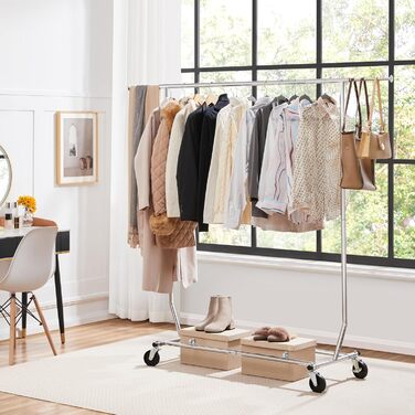 Yaheetech Clothes Rack Rolling Garment Rack Extendable Clothes Rail Height-Adjustable Clothes Hanger with Foldable Base, Load Capacity up to 90 KG