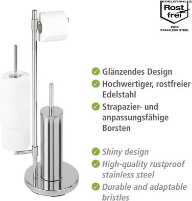 Набір для туалету WENKO Neo: тримач туалетного паперу та щітки, нержавіюча сталь, сріблястий, 30 x 73 x 20 см