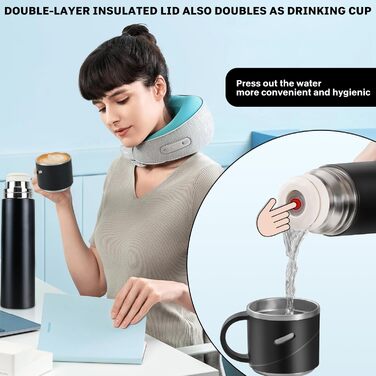 Термос IAGORYUE з нержавіючої сталі, 0,55л, з ізоляцією, витокозахисним кришкою та ручкою, двостінний, зберігає тепло/холод до 12 годин, для спорту, офісу, відпочинку на природі, чорний