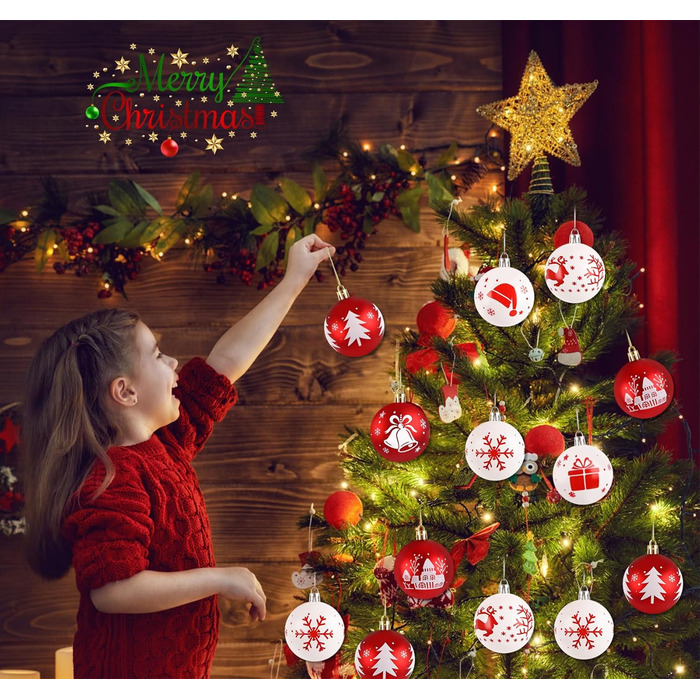 16 шт. прикрас для ялинки Homewit, 6 см, червоно-білі ялинкові кулі, набір для ялинки, святкова декорaція
