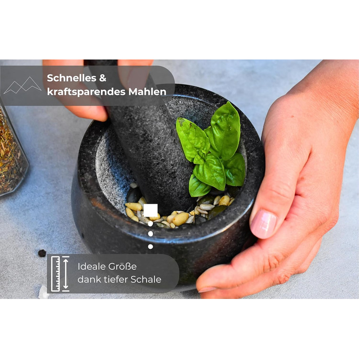 Гранітний ступка з товчником BERGART - ступка з високоякісного граніту, довговічна, для трав, спецій та песто