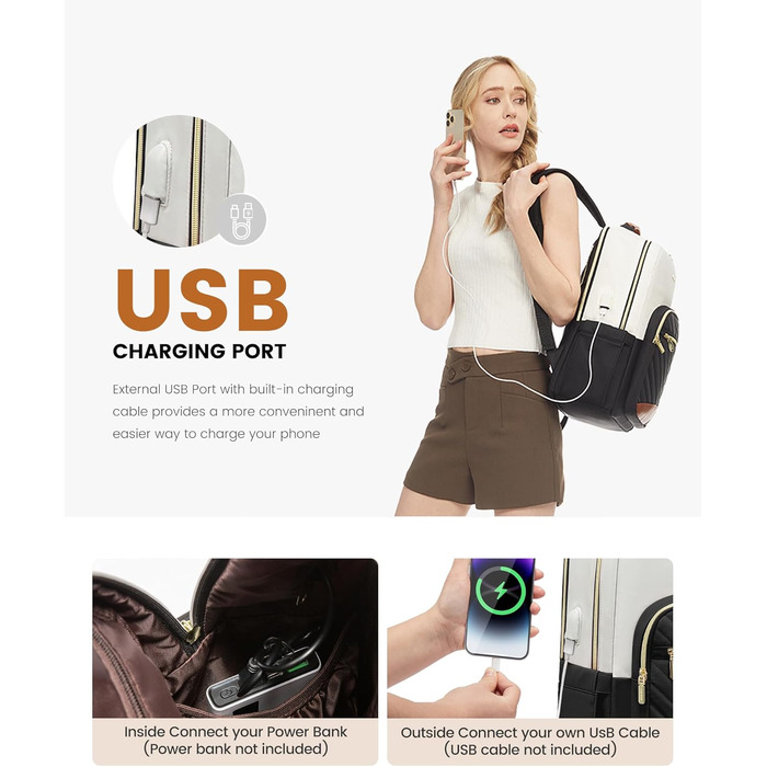 LOVEVOOK Рюкзак для жінок, великий, 15.6 дюймів, сумка для ноутбука, водонепроникний, шкільний рюкзак для дівчаток-підлітків, чорний, елегантний, сумка для роботи, для школи, університету, подорожей, 15.6 дюймів (15.6', Бежево-чорний-коричневий)