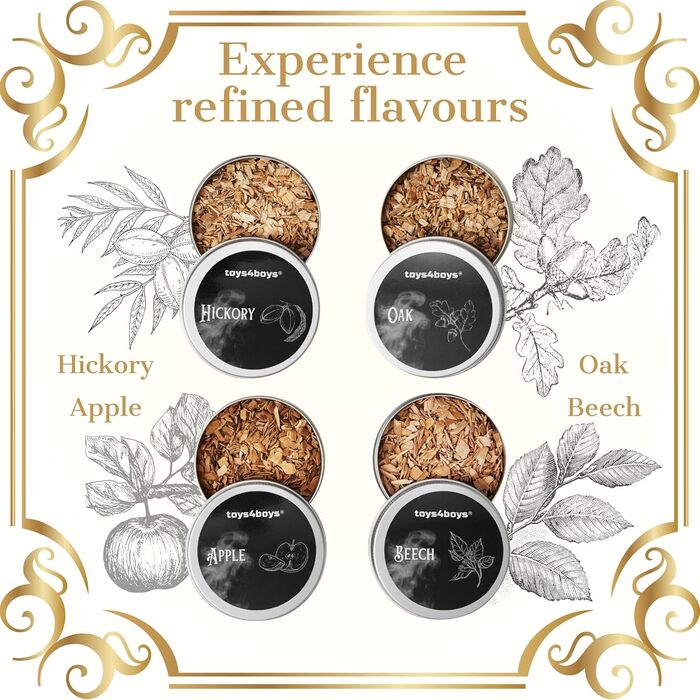 Набір для копчення віскі Toys4Boys - Преміум набір для копчення з дерев'яною кришкою, 4 арома-спіралі та запальничкою. Ідеальний подарунок для чоловіків. Набір для інфузії віскі без бутану, 4 арома-спіралі