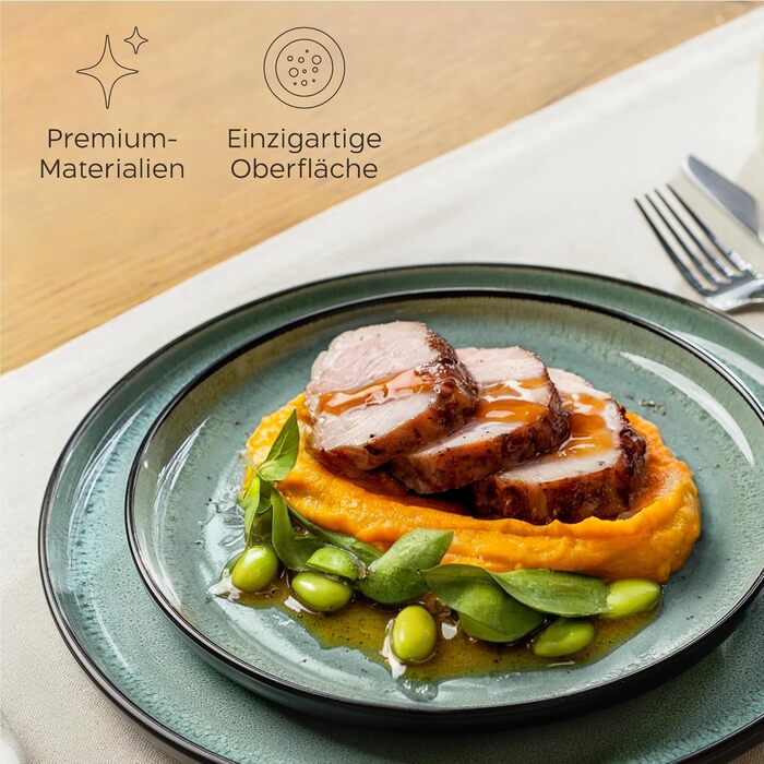 Набір посуду Twinzee Steingut 24 елементи (6 осіб) - Тарілки та миски - Сервіз з каменю (Колекція Riviera, Sage, маленькі тарілки (x6))