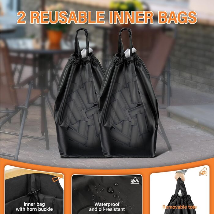 Deposit bottle collection container with lid & 2 removable carrying bags, large deposit bottle storage, container for empties & glass recycling, kitchen pantry bottle bag (150L)