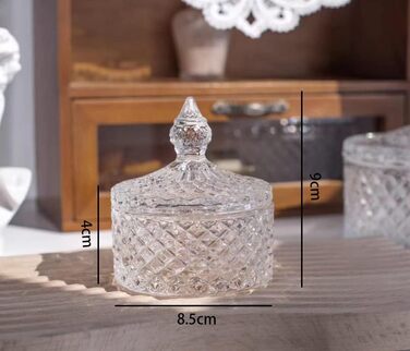 ANVALI Sugar Bowl/Pot, Salt Seasoning Container, Spice Jar, Glass Sweet Jars with Lid, Dome Shape Sugar Bowl Crystal Effect Glass Candy Jar Sweet Jars for Wedding Candy Buffet (Small: 14.5x8.5cm)