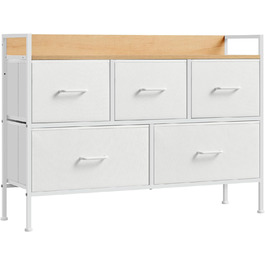 SONGMICS Chest of Drawers, Cabinet, 7 Fabric Drawers with Handles, Metal Frame, Industrial Design, Vintage Brown-Ink Black LTS137B01 (Cloud White + Oak Beige, 29W x 98.2D x 70H cm)