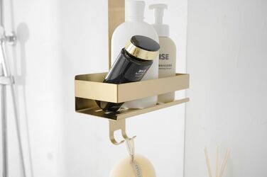 Kelelife Shower Shelf for Hanging, Gold Shower Shelf No Drilling, Stainless Steel Shower Shelf with Hooks for Frameless Glass Door, Shampoo Holder for Shower