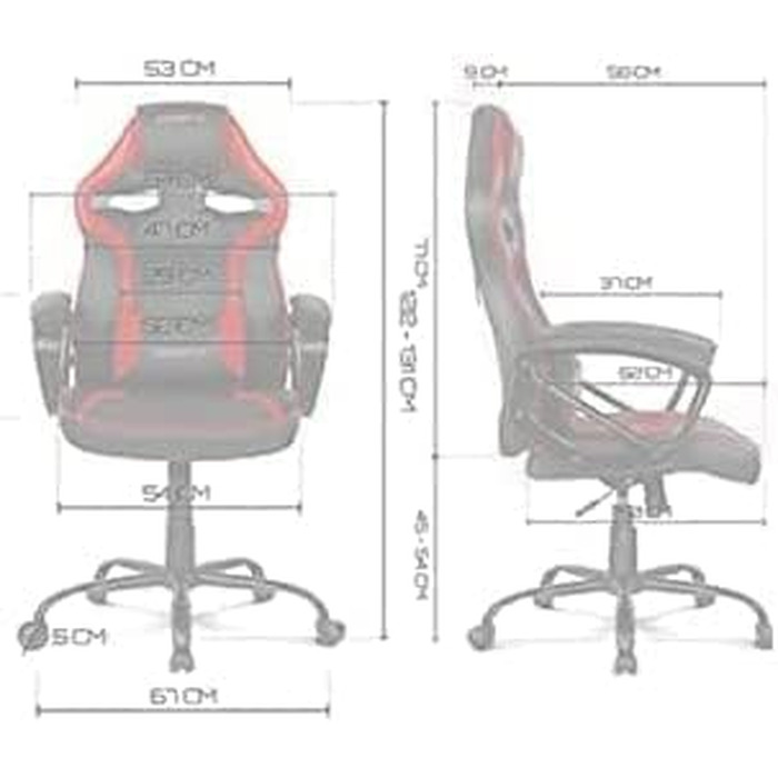 Ігрове крісло DRIFT GAMING DR50 (DR50BL) професійне, регульоване по висоті, з підлокітниками та функцією гойдання, штучна шкіра, чорно-червоне, 67x122-131x67 см
