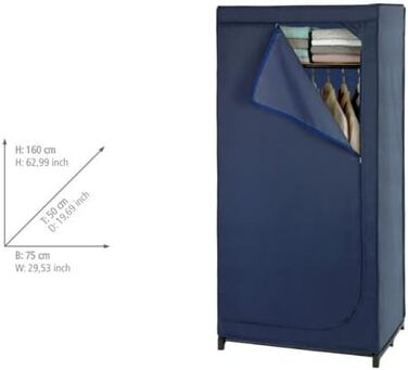 WENKO Business Wardrobe with Shelf and Clothes Rail, Fabric Wardrobe for Dust-Free Storage of Textiles, Metal Frame and Fabric in Durable Polyester Quality, 75 x 160 x 50 cm