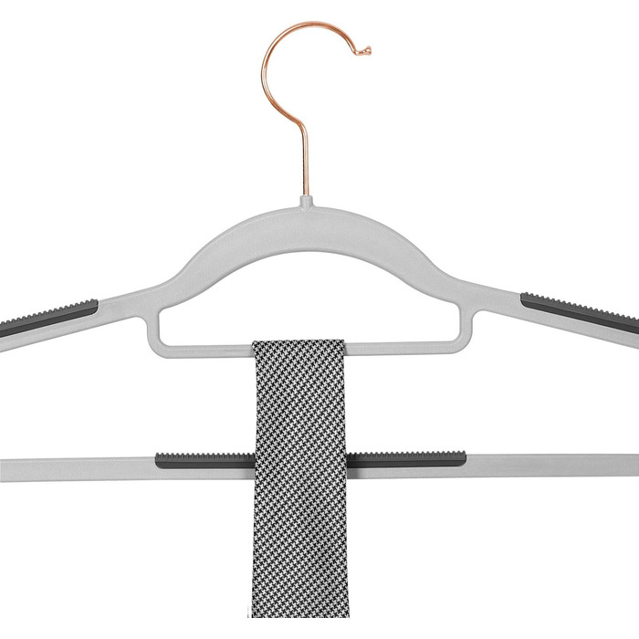 SONGMICS Clothes Hangers, 30-Piece Set, Plastic Hangers, Non-Slip, Space-Saving, 0.5 cm Thick, 42 cm Long, 360° Swivel Hook in Rose Gold, Light Gray-Dark Gray CRP020G01