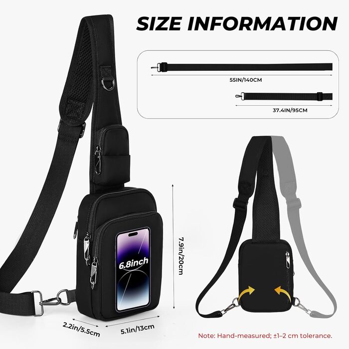 Чоловіча/Жіноча нагрудна сумка через плече Anti Diebstahl, чорна, водовідштовхуюча, з RFID-блокуванням