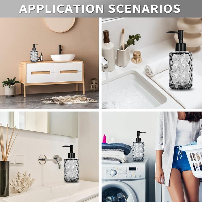 Дозатор мила чорний, скляний з нержавіючою сталею, 330 мл, для ванної кімнати та кухні, з підставкою