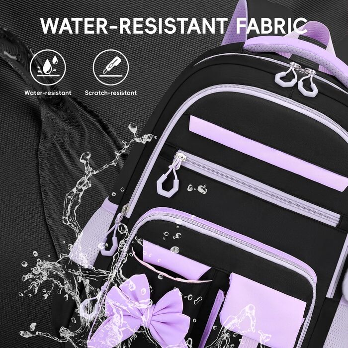 Шкільний рюкзак для дівчаток 3 в 1: рюкзак, ланч-бокс, пенал. Kawaii дизайн, 3-7 клас, для гімназії. Антикрадіжна сумка, 24L, фіолетово-чорний колір.