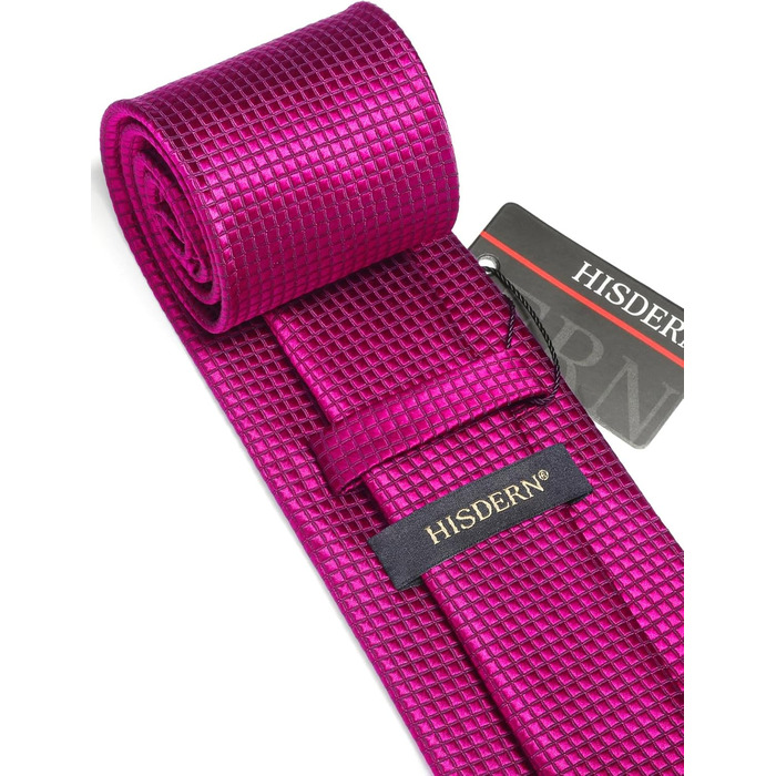 HISDERN Комплект краватки та нагрудного хустинки: рожевий, в клітинку, елегантний, класичний | HISDERN