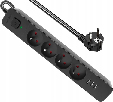 Мережевий фільтр (подовжувач) з 3 USB-портами, вимикачем та захистом від перенапруги, 1.5 м