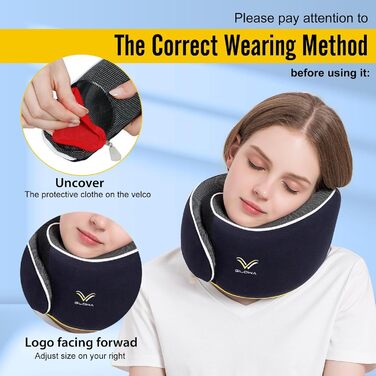 Подушка для шиї ComfoArray Glowa, для подорожей, авто та літака, 2023, широка регульована зона, покращена підтримка голови, темно-синій