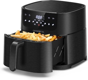 Електрична аерофритюрниця CROWNFUL 6,2 л XXL, 8-в-1, без олії, з LCD-екраном, антипригарний кошик, точне регулювання температури